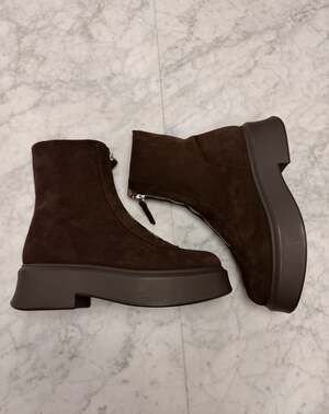 Steve Madden Jones Chocolate Brown Suede Profile Front Zip Platform Ankle Boots